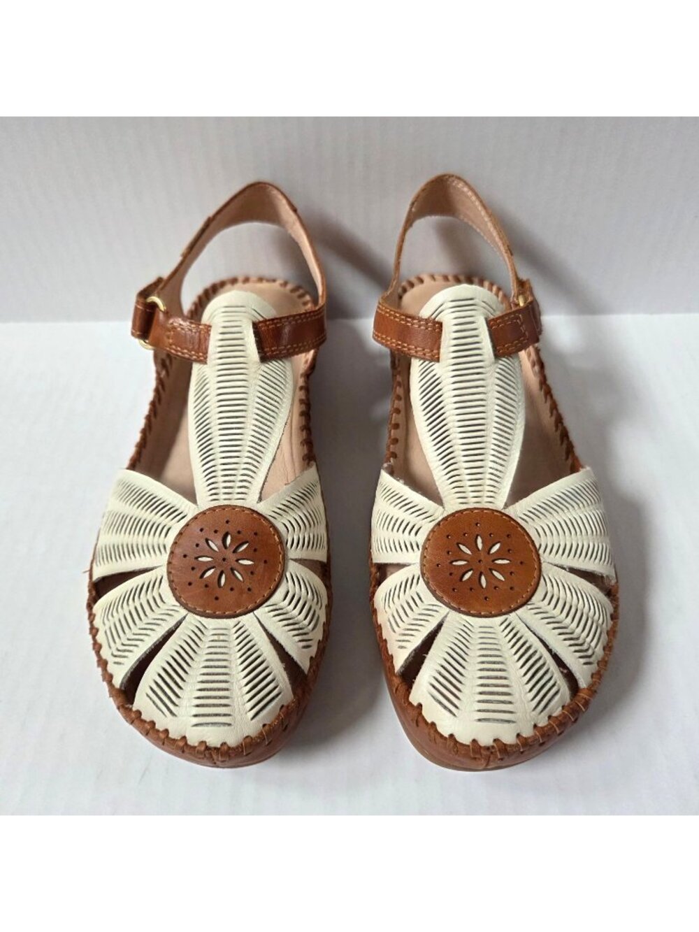 Pikolinos Sandals Womens 40 / 9.5 10 Off White Brown Leather Puerto Vallarta